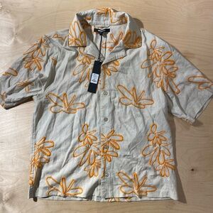 Nova Men Beige Shirt with Orange Floral Embroidery Large (PS)